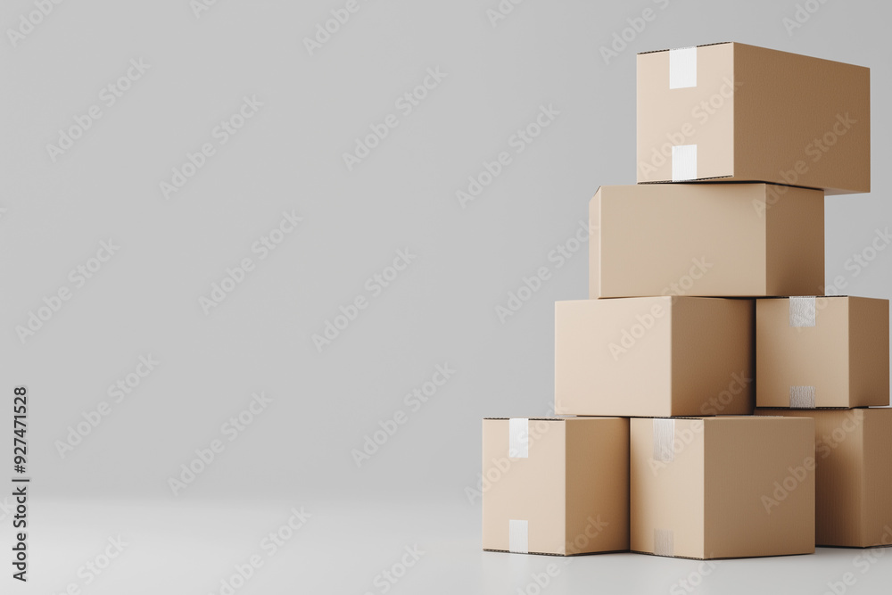 Fototapeta premium Stacked cardboard boxes for packaging, white background, no shadows, no reflections, no lighting effects, product photography, high resolution