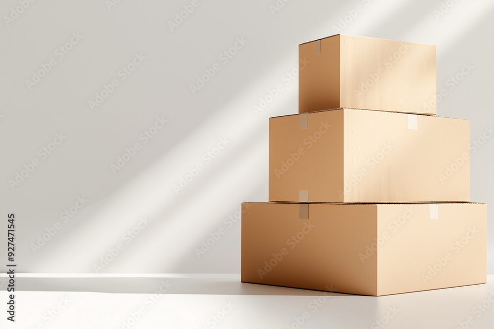 Stacked cardboard boxes for packaging, white background, no shadows, no reflections, no lighting effects, product photography, high resolution Stacked cardboard boxes for packaging, white background, no shadows, no reflections, no lighting effects, product photography, high resolution