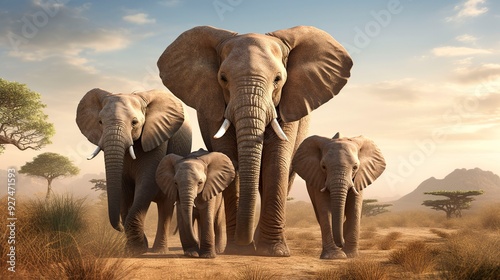 A photo of a family of elephants