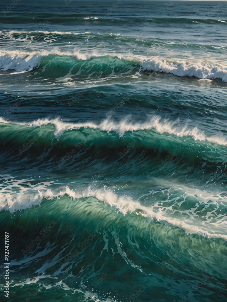Fototapeta premium Gentle waves of soft greens and blues with delicate white highlights, reminiscent of a peaceful ocean scene, suggesting tranquility and relaxation