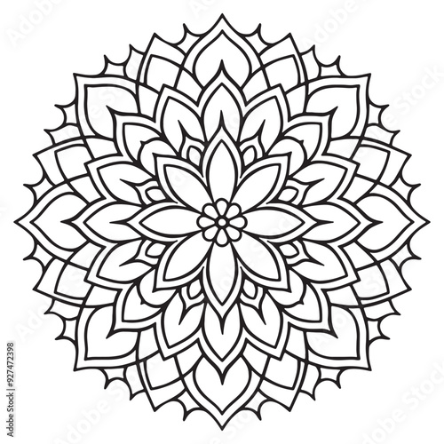 A minimalist black and white drawing of a mandala, a vector silhouette