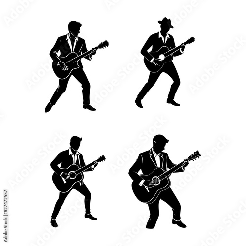  a man palying guitar vector silhouette.