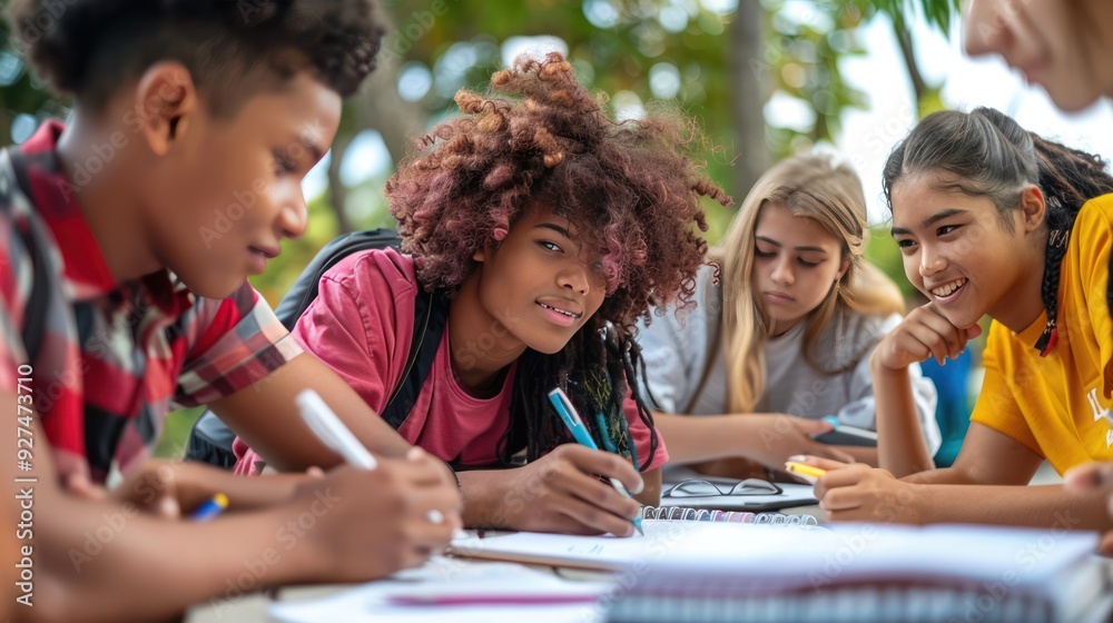 Diverse Group of Students Studying Outdoors Diverse Group of Students Studying Outdoors