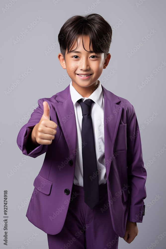 young Asian kid wearing a purple outfit, isolated on a white isolated background young Asian kid wearing a purple outfit, isolated on a white isolated background