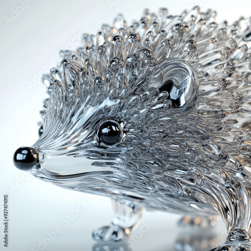 3D funny glass hedgehog, isolated, on a white background. Design for a Christmas tree toy, souvenir, gift, decorative element, decoration. Illustration for printing on fabric, paper. photo