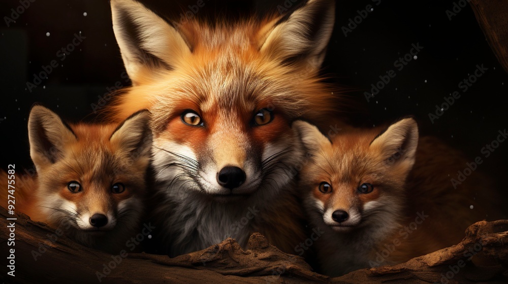 Fototapeta premium A photo of a family of foxes