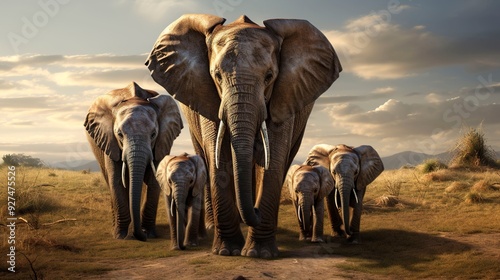 A photo of a family of elephants