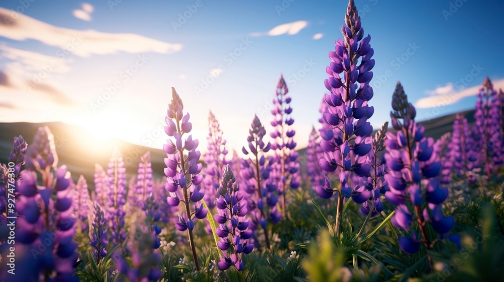 Obraz premium A photo of a field of lupines