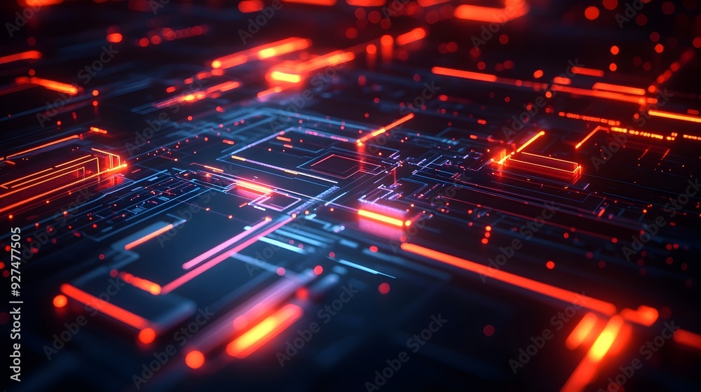 Abstract Red Neon Circuit Board Technology Background Abstract Red Neon Circuit Board Technology Background
