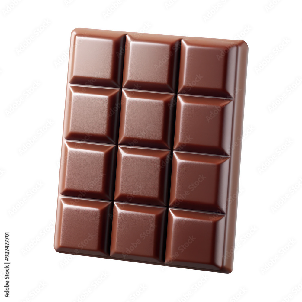 3D illustration of a chocolate bar featuring smooth, square pieces. The design emphasizes a rich, indulgent treat with a glossy surface. Isolated on transparent background, png. 3D illustration of a chocolate bar featuring smooth, square pieces. The design emphasizes a rich, indulgent treat with a glossy surface. Isolated on transparent background, png.