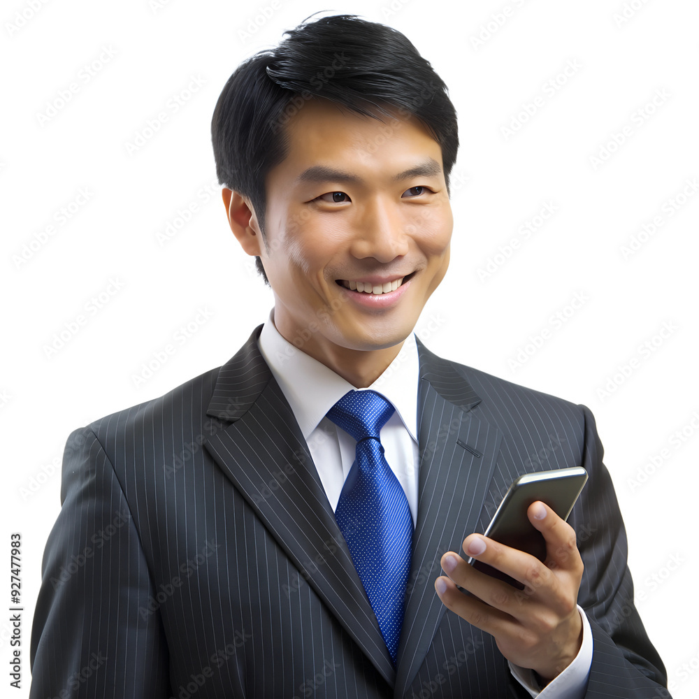 asian businessmen holding and using a cell phone, isolated, AI generated asian businessmen holding and using a cell phone, isolated, AI generated