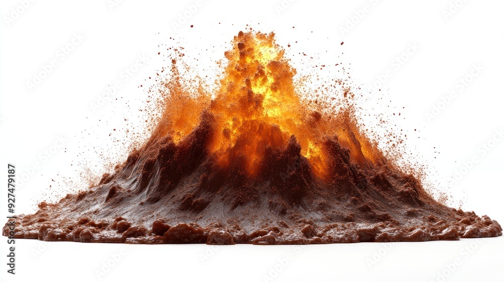 Molten lava erupts in fiery explosions, sending ash into the air dramatically Molten lava erupts in fiery explosions, sending ash into the air dramatically