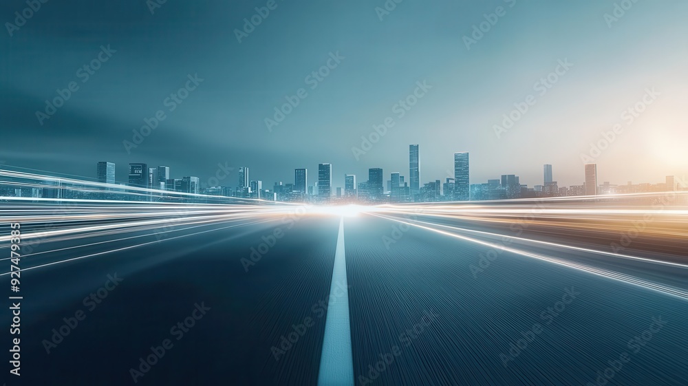 Futuristic cityscape, evolving through light trails, symbolizing urban transformation Futuristic cityscape, evolving through light trails, symbolizing urban transformation