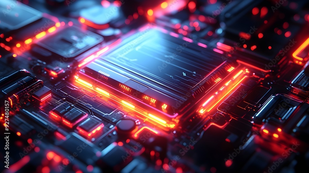 Futuristic Circuit Board with Neon Lights Futuristic Circuit Board with Neon Lights