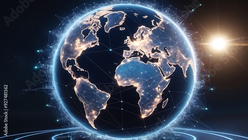 An image depicting a futuristic digital network enveloping the Earth.
