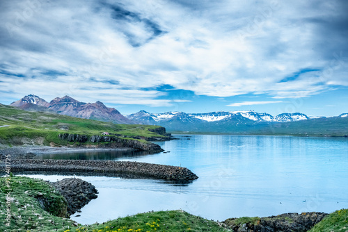 wide-angle view of the Borgarfjord in East fjords Iceland photo