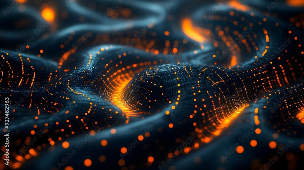 Abstract Orange Glowing Dots on Dark Blue Background Abstract Orange Glowing Dots on Dark Blue Background