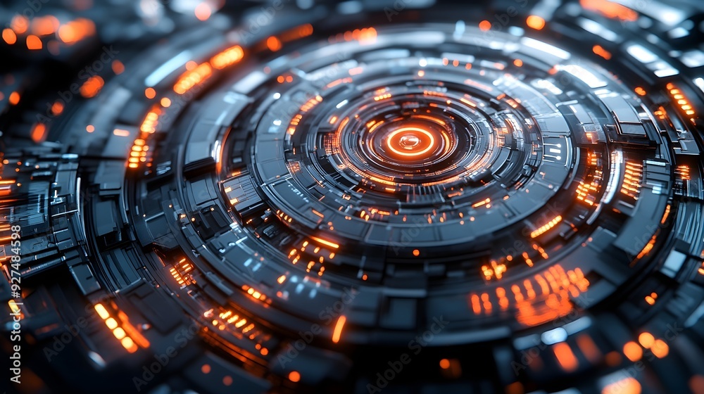Abstract Technology Background with Orange Glowing Lights Abstract Technology Background with Orange Glowing Lights