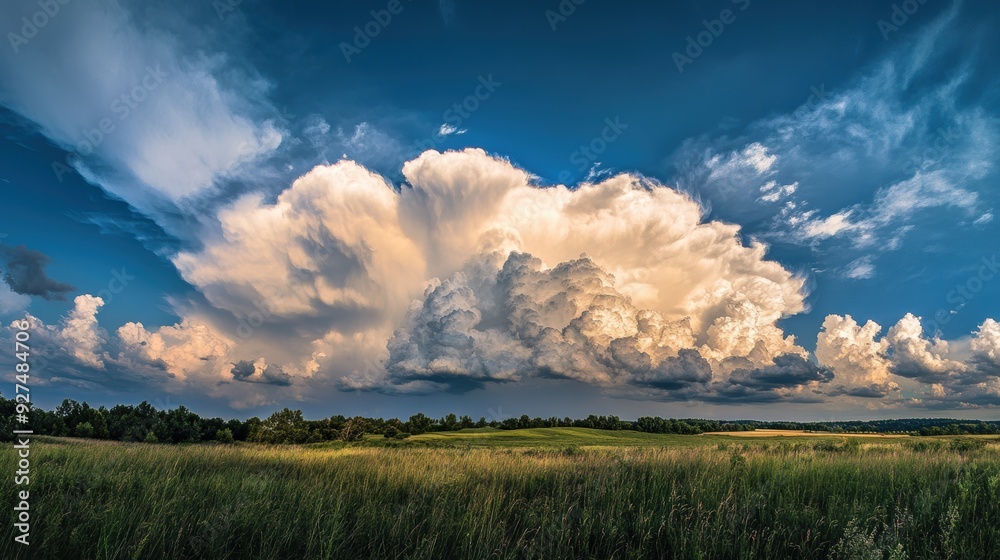 Fototapeta premium Majestic Cumulonimbus Clouds Signaling Approaching Thunderstorm in Dramatic Sky