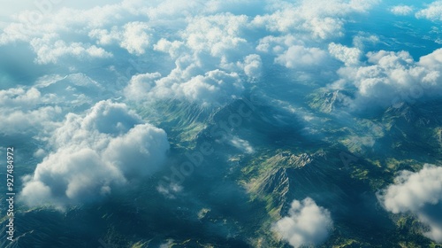 Wallpaper Mural Aerial Perspective of Earth with Fluffy White Clouds Above the Scenic Landscape Torontodigital.ca