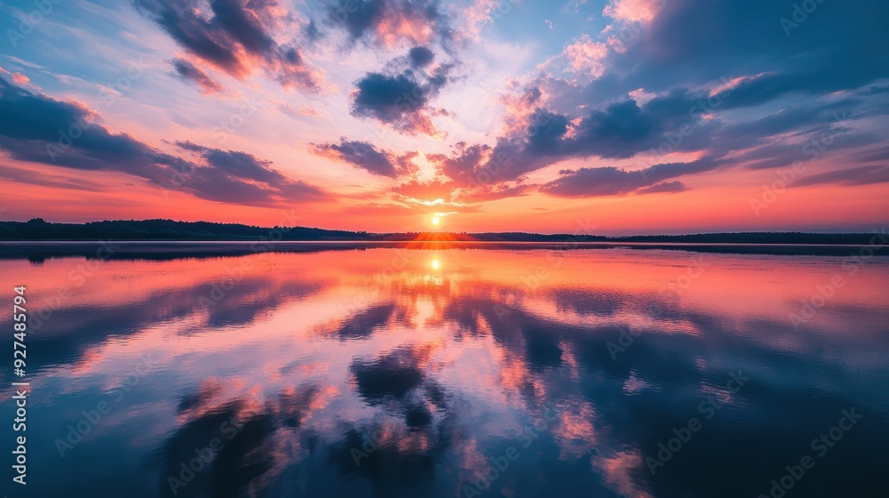 Tranquil Sunset with Vibrant Colors Reflected in Clouds Tranquil Sunset with Vibrant Colors Reflected in Clouds
