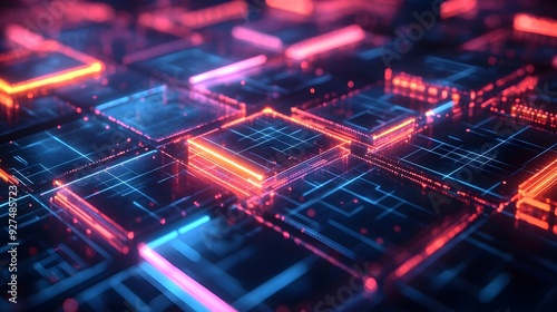 Abstract Neon Grid - Futuristic Technology Background