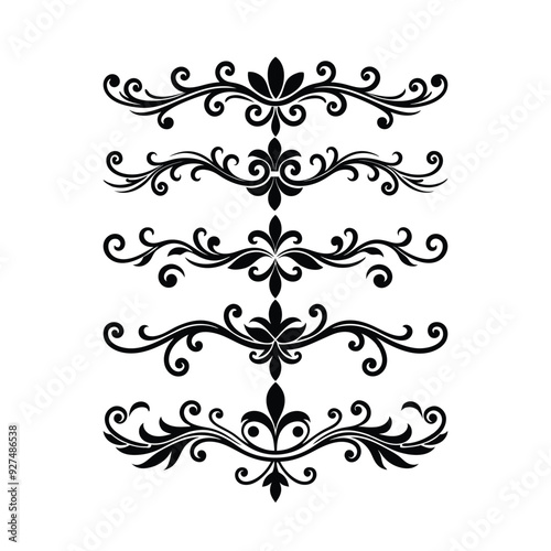 Damask baroque ornament border and frame ornament Floral vector ornament black silhouette set