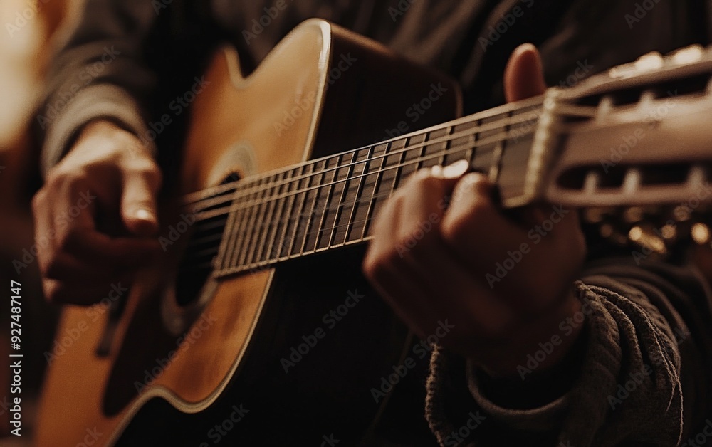 Musician playing guitar in an intimate setting. Musician playing guitar in an intimate setting.
