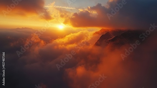 Majestic Skyline: Panoramic view of the vast sky from the summit of a mountain peak.