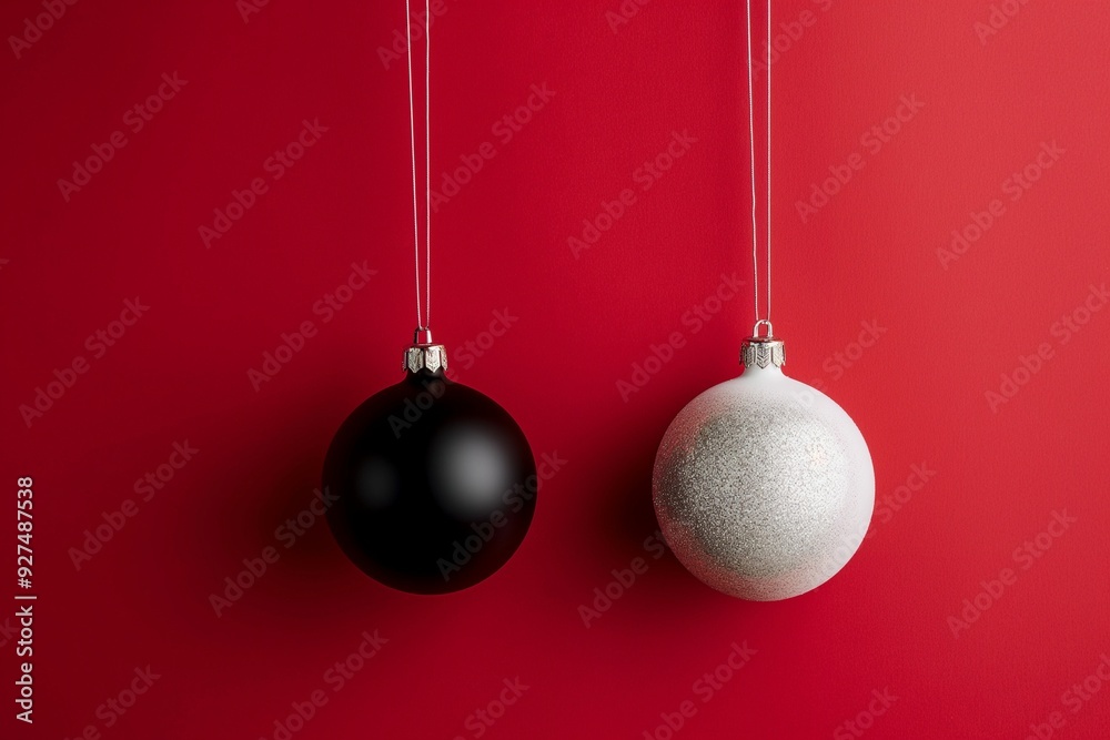 Christmas ornaments decorations on red background Christmas ornaments decorations on red background