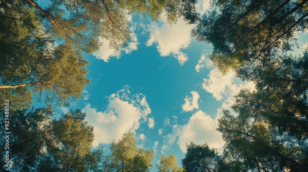 A view of the sky from a forest with clouds overhead A view of the sky from a forest with clouds overhead