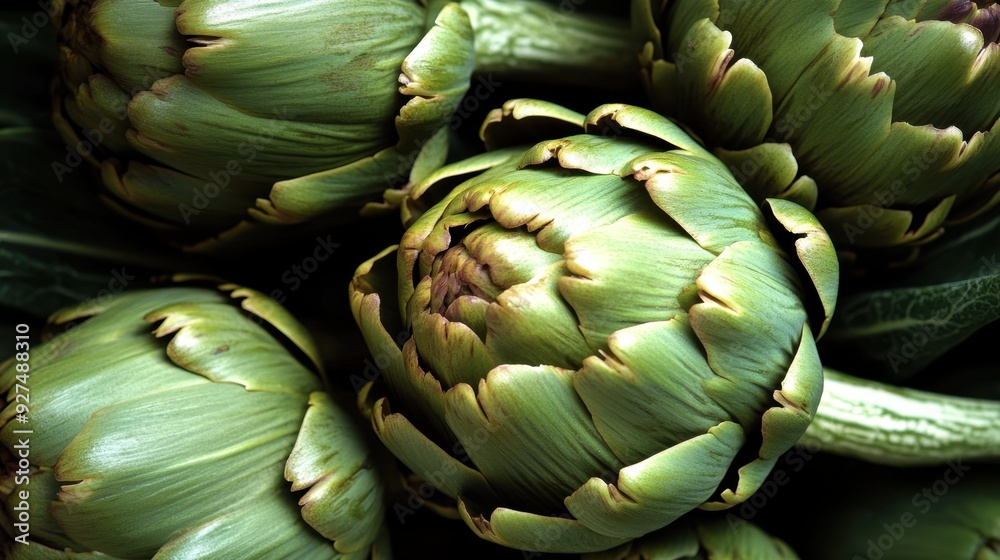 Fototapeta premium Fresh Organic Artichokes Close-Up - Vibrant Green Vegetable Detail