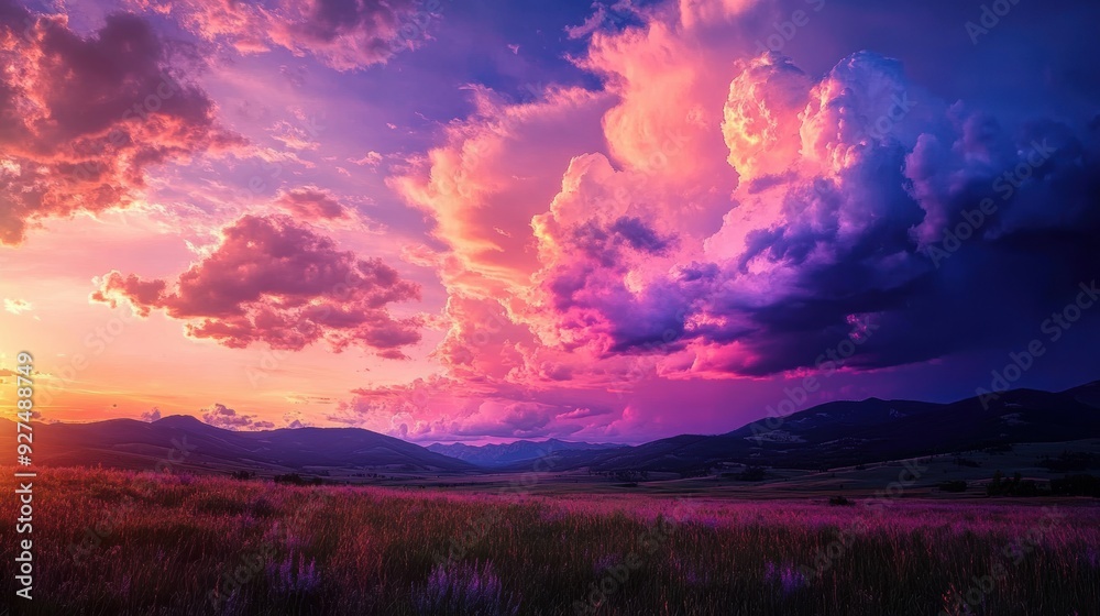 Majestic Sunset Sky with Pink and Purple Clouds Illuminating the Horizon. Majestic Sunset Sky with Pink and Purple Clouds Illuminating the Horizon.
