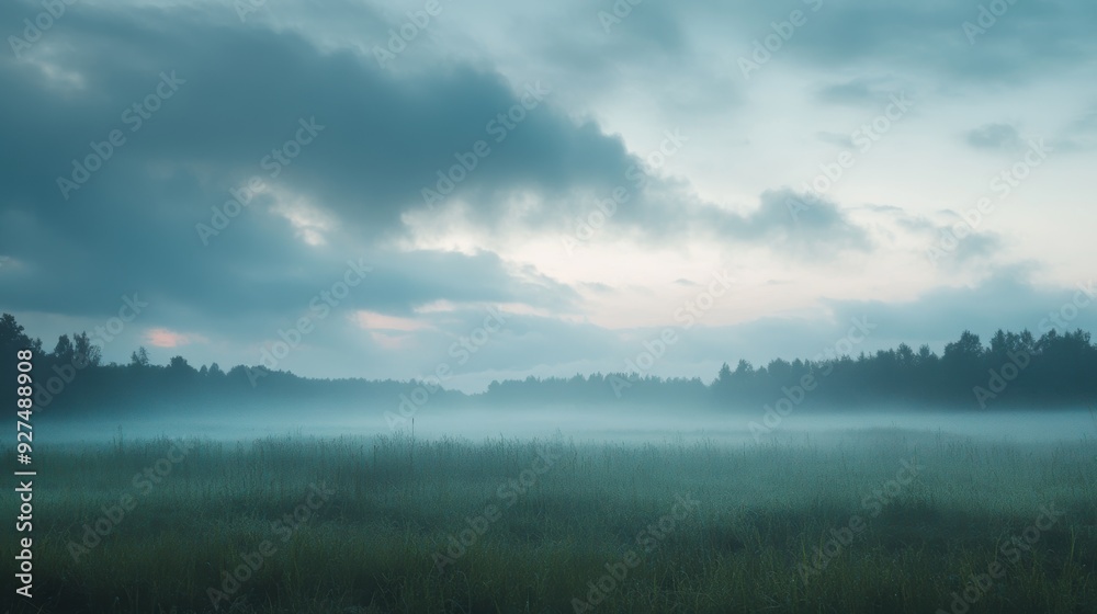 A tranquil morning with a misty sky and clouds A tranquil morning with a misty sky and clouds