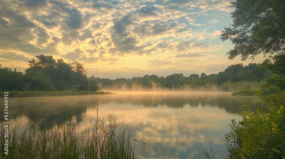 Serene Morning Bliss: Tranquil Misty Sky with Soft Clouds