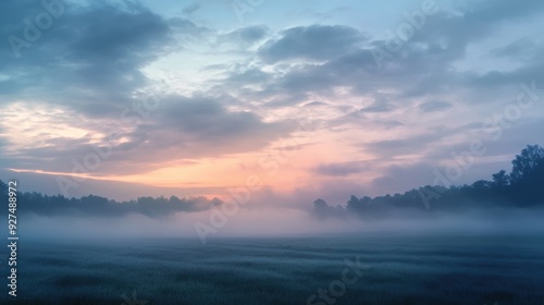 Serene Bliss: Misty Morning Sky with Tranquil Clouds