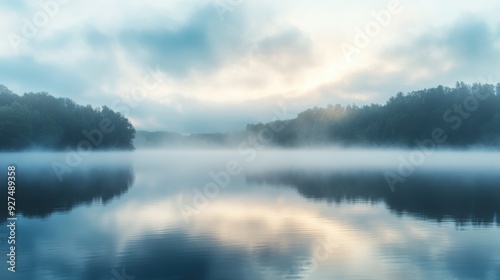 Tranquil Serenity: Misty Morning on a Lakeside Paradise