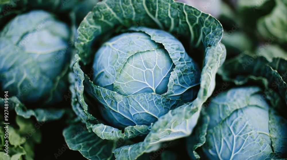 Obraz premium Fresh Organic Cabbage Close-up in Natural Setting