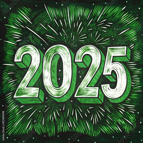 Happy new year number 2025 design Retro Pop or Risograp style Generative AI. photo