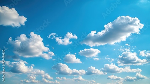 Serene Blue Sky with Scattered Clouds on Sunny Day