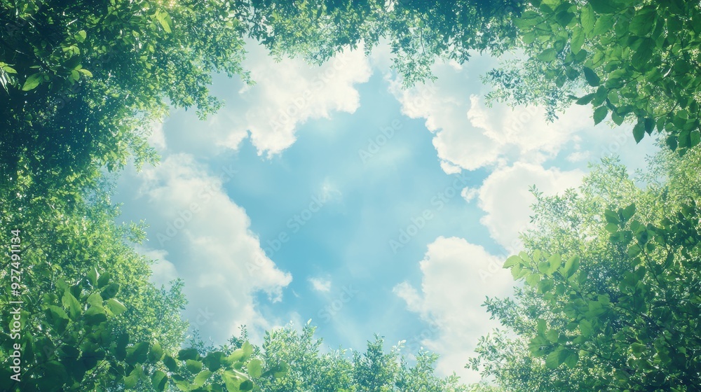 Serene Sky Over Forest Clearing - Tranquil View of Fluffy Clouds in Nature Landscape Serene Sky Over Forest Clearing - Tranquil View of Fluffy Clouds in Nature Landscape