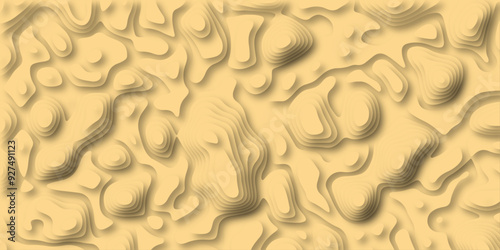 3D Woodcut Stylized Brown woody topographic contour scheme and terrain. Abstract lines or wavy backdrop background. Topography grid map. Geographic line mountain relief. Contour map background.