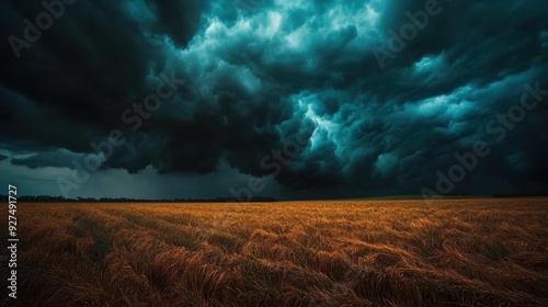 Majestic Storm Clouds Casting Shadows Over Rural Field - Moody Weather Landscape with Dark Clouds and Sunlight Breaking Through