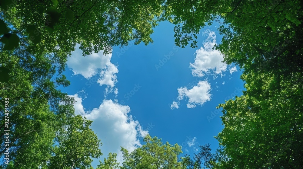 Serene Forest Clearing: Sky View with Soft Clouds Serene Forest Clearing: Sky View with Soft Clouds