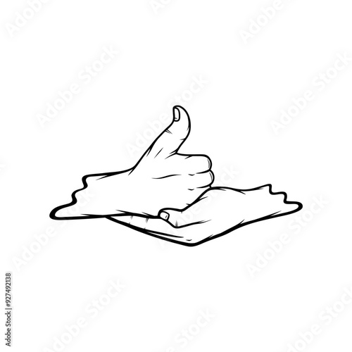 right hand holding up a thumb shiva linga mudra in black and white vector line art