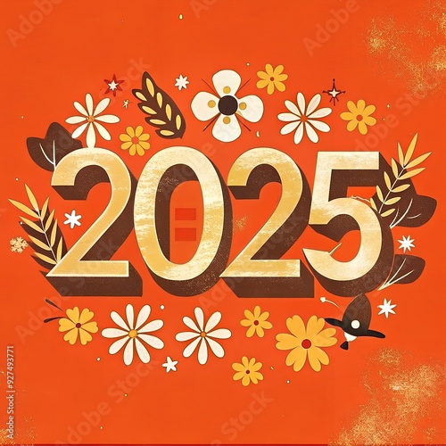 Happy new year number 2025 design Retro Pop or Risograp style Generative AI. photo