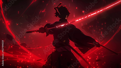 Wallpaper Mural samurai anime character with red background Torontodigital.ca