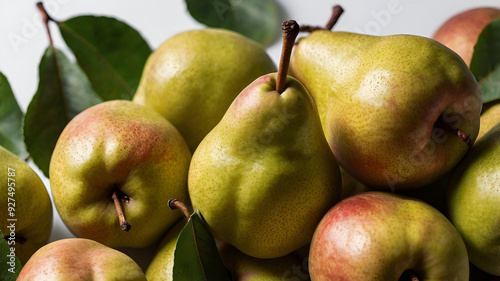 Fresh Organic ripe pears on white background