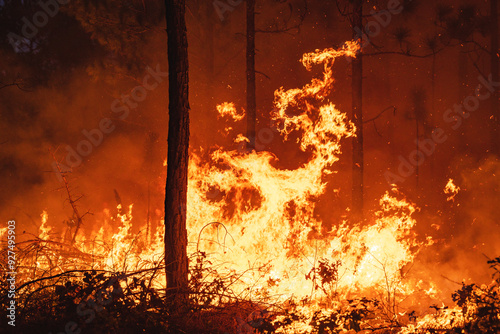 Controlled burn in a longleaf pine forest in the Sandhills region of North Carolina