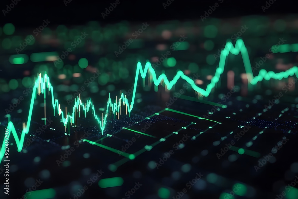 Obraz premium Green Fluctuating Stock Market Chart